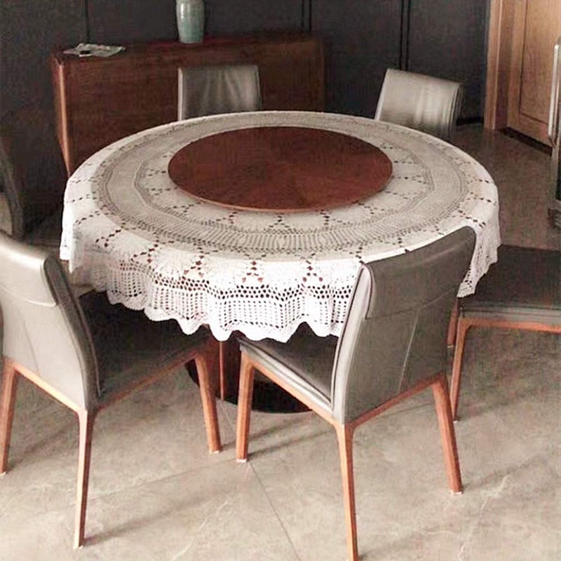 USTIDE 60 inch White Crochet Cotton Lace Tablecloth Elegant Floral Round Table Cloth Lace Dining Table Covers Kitchen Home Decor - Image 4